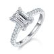 Emerald-Cut Moissanite Pave Solitaire Engagement Ring in 925 Sterling Silver
