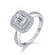 Emerald-Cut Moissanite Double Halo Split Shank Engagement Ring in 925 Sterling Silver