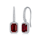 Emerald-Cut Created Gemstone Halo Drop Earrings in 925 Sterling Silver
