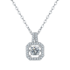 Round-Cut Moissanite Floating Square Halo Pendant Necklace in 925 Sterling Silver