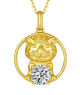 Round-Cut Moissanite Tiger Zodiac Circle Pendant Necklace in 925 Sterling Silver