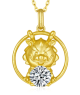 Round-Cut Moissanite Dragon Zodiac Circle Pendant Necklace in 925 Sterling Silver