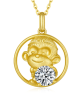 Round-Cut Moissanite Zodiac Monkey Circle Pendant Necklace in 925 Sterling Silver