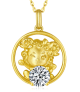 Round-Cut Moissanite Zodiac Goat Circle Pendant Necklace in 925 Sterling Silver