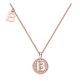Round Halo Moissanite Initial Pendant Necklace in Rose Gold Plated Silver