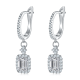 Emerald-Cut Moissanite Halo Drop Huggie Earrings in 925 Sterling Silver