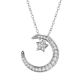 Moissanite Crescent Moon and Star Pendant Necklace in 925 Sterling Silver