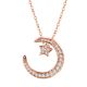 Round Moissanite Star and Moon Pendant Necklace in 925 Sterling Silver