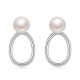 Round Freshwater Pearl Minimalist Open Oval Drop Earrings in 925 Sterling Silver