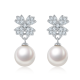 Freshwater Pearl Teardrop & Round Floral Drop Earrings in 925 Sterling Silver