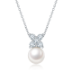Round Freshwater Pearl Floral Cluster Pendant Necklace in 925 Sterling Silver