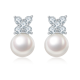 Round Freshwater Pearl Floral Cluster Drop Earrings in 925 Sterling Silver