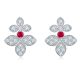 Round Ruby and Marquise Floral Moissanite Stud Earrings in 925 Sterling Silver