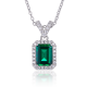 Emerald-Cut Lab Emerald Halo Pendant Necklace in 925 Sterling Silver