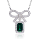 Emerald-Cut Lab Emerald Bow Halo Pendant Necklace in 925 Sterling Silver