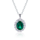 Oval-Cut Lab Emerald Halo Pendant Necklace in 925 Sterling Silver
