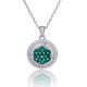 Lab Emerald Floral Cluster Halo Pendant Necklace in 925 Sterling Silver