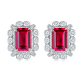 Emerald-Cut Lab Ruby Vintage Halo Stud Earrings in 925 Sterling Silver