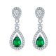 Pear-Cut Lab Emerald Double Halo Drop Earrings in 925 Sterling Silver