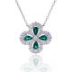 Lab-Created Emerald Pear-Cut Clover Halo Pendant Necklace in 925 Sterling Silver