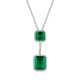 Emerald-Cut Lab-Created Emerald Double Halo Drop Pendant Necklace