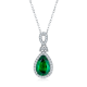 Pear-Cut Lab-Created Emerald Halo Pendant Necklace in 925 Sterling Silver