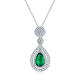 Pear-Cut Lab Emerald Double Halo Drop Necklace in 925 Sterling Silver