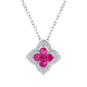 Round-Cut Lab Ruby Four-Leaf Clover Halo Pendant Necklace in 925 Sterling Silver