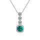 Lab Emerald Cushion-Cut Halo Drop Necklace in 925 Sterling Silver