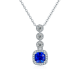 Lab-Created Blue Sapphire Cushion-Cut Halo Drop Necklace in 925 Sterling Silver