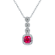 Cushion-Cut Ruby Halo Drop Pendant Necklace in 925 Sterling Silver