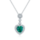 Heart-Cut Lab Emerald Halo Pendant Necklace in 925 Sterling Silver