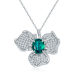 Lab Emerald Floral Cluster Pendant Necklace in 925 Sterling Silver
