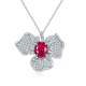 Oval-Cut Ruby Floral Cluster Pendant Necklace in 925 Sterling Silver