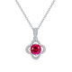 Round-Cut Ruby Floral Halo Pendant Necklace in 925 Sterling Silver