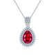 Pear-Cut Ruby Halo Drop Necklace in 925 Sterling Silver