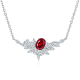 Oval-Cut Lab Ruby Floral Cluster Necklace in 925 Sterling Silver