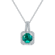 Lab Emerald Cushion Halo Pendant Necklace in 925 Sterling Silver