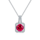 Cushion-Cut Ruby Halo Pendant Necklace in 925 Sterling Silver
