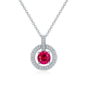 Round-Cut Lab Ruby Double Halo Circle Pendant Necklace in 925 Sterling Silver