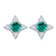 Lab Emerald Round-Cut Floral Cluster Stud Earrings in 925 Sterling Silver