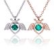 Round-Cut Lab Emerald Angel Wing Heart Necklace in 925 Sterling Silver