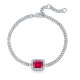 Emerald-Cut Lab Ruby Halo Chain Bracelet in 925 Sterling Silver