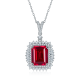 Emerald-Cut Lab-Created Gemstone Halo Pendant Necklace in 925 Sterling Silver
