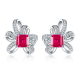 Emerald-Cut Moissanite Floral Bow Stud Earrings in 925 Sterling Silver