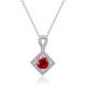 Round-Cut Red Lab-Created Gemstone Geometric Halo Pendant Necklace