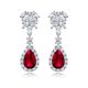 Pear-Cut Lab Ruby Floral Halo Dangle Earrings in 925 Sterling Silver