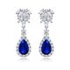 Pear-Cut Blue Sapphire Floral Halo Drop Earrings in 925 Sterling Silver