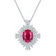 Oval-Cut Lab Gem Floral Halo Pendant Necklace in 925 Sterling Silver