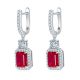 Emerald-Cut Lab Gemstone Halo Huggie Drop Earrings in 925 Sterling Silver